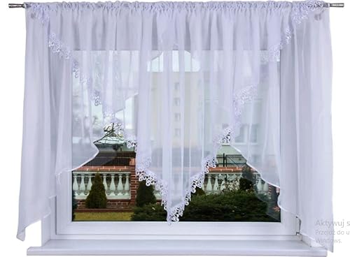 Generisch Fertige Gardine Kalifornia 400x135 Weiss Voile M-Bogen Fensterdekoration Vorhänge Gipüre von Generisch