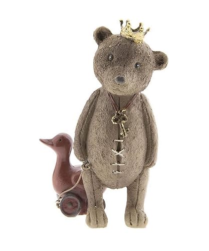 Generisch Figur Polyresin Bär Krone 8x7x13 cm Dekofigur Teddybär Bärchen Landhausdeko Vintage Dekoration von Generisch