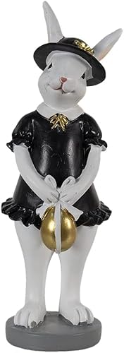 Generisch Figur Tiere Polyresin Hase Haenmädchen schwarz-weiß, 20 cm hoch Deko Ostern Osterhase modern von Generisch