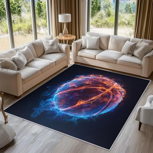 Generisch Flamme Basketball Teppich Wohnzimmer, Sport Kinder Jungen Deko für Schlafzimmer, Waschbarer Teppich 180x240 cm, Anti Rutsch, Kurzflor C31 Generisch Flamme Basketball Teppich Wohnzimmer, Sport Kinder Jungen Deko für Schlafzimmer, Waschbarer Teppich 180x240 cm, Anti Rutsch, Kurzflor C31 von Generisch