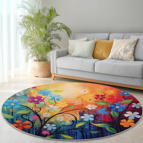 Generisch Flanell Drucke Teppich Rund 100 x 100 cm, Abstrakt Blumen Graffiti rutschfest Waschbar Kurzflor Teppiche Dekoration Für Schlafzimmer Sofa Nachttisch - Bunt Generisch Flanell Drucke Teppich Rund 100 x 100 cm, Abstrakt Blumen Graffiti rutschfest Waschbar Kurzflor Teppiche Dekoration Für Schlafzimmer Sofa Nachttisch - Bunt von Generisch