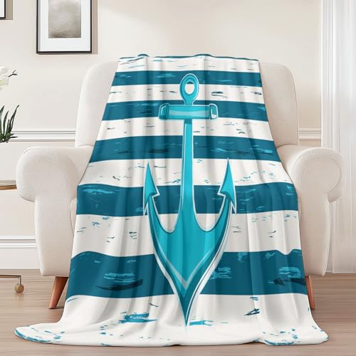 Generisch Flanell Kuscheldecke Einfach Linien Haken Thema, Türkis Weiß Atmungsaktiv Leicht Überwurf für Sofa Camping Reisen Bett Raumdekoration - 220 x 240 cm Kuscheldecke Reißfestigkeit von Generisch