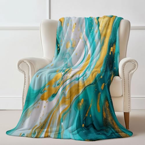Generisch Flanell Kuscheldecke Fantasie Abstrakt Linien Thema, Grün Gelb Atmungsaktiv Leicht Überwurf für Sofa Camping Reisen Bett Raumdekoration - 130 x 150 cm Kuscheldecke Reißfestigkeit von Generisch