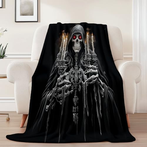 Generisch Flanell Kuscheldecke Gothic Sensenmann Kerze Thema, Schwarz Atmungsaktiv Leicht Überwurf für Sofa Camping Reisen Bett Raumdekoration - 130 x 150 cm Kuscheldecke Reißfestigkeit von Generisch