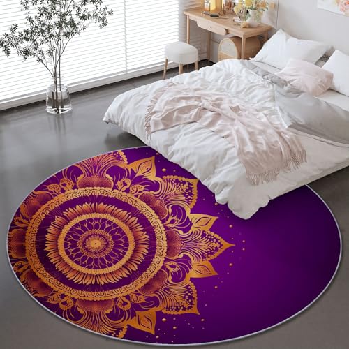 Generisch Flanell Runder Teppich 160 cm - Lila Waschbarer rutschfeste Kurzflor Rund Teppiche mit Einfach Mandala Blumen Drucken, Krabbelmatte Dekoration für Wohnzimmer Kinderzimmer Schlafzimmer Generisch Flanell Runder Teppich 160 cm - Lila Waschbarer rutschfeste Kurzflor Rund Teppiche mit Einfach Mandala Blumen Drucken, Krabbelmatte Dekoration für Wohnzimmer Kinderzimmer Schlafzimmer von Generisch