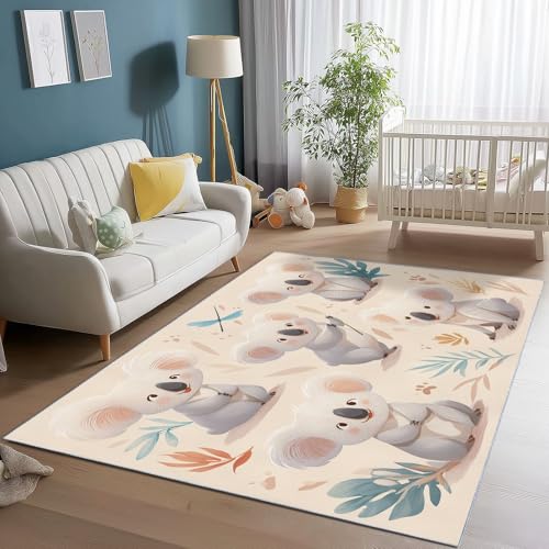 Generisch Flanell Teppich Cartoon Süß Koala Thema, Creme Soft Touch Teppiche 160 x 230 cm für Kinder Wohnzimmer Schlafzimmer - Leicht Zu Reinigen Mit rutschfest Rückendeckung von Generisch