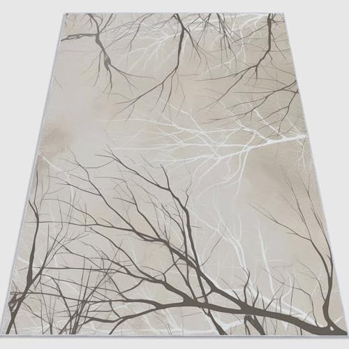 Generisch Flanell Teppich Einfach Abstrakt Zweige Thema, Creme Soft Touch Teppiche 160 x 230 cm für Kinder Wohnzimmer Schlafzimmer - Leicht Zu Reinigen Mit rutschfest Rückendeckung von Generisch