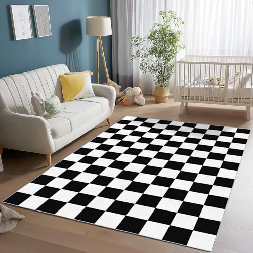 Generisch Flanell Teppich Einfach Kariert Illustration Thema, Schwarz Weiß Soft Touch Teppiche 160 x 230 cm für Kinder Wohnzimmer Schlafzimmer - Leicht Zu Reinigen Mit rutschfest Rückendeckung Generisch Flanell Teppich Einfach Kariert Illustration Thema, Schwarz Weiß Soft Touch Teppiche 160 x 230 cm für Kinder Wohnzimmer Schlafzimmer - Leicht Zu Reinigen Mit rutschfest Rückendeckung von Generisch