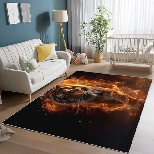 Generisch Flanell Teppich Fantasie Abstrakt Flamme Tiger Thema, Orange Schwarz Soft Touch Teppiche 80 x 150 cm für Kinder Wohnzimmer Schlafzimmer - Leicht Zu Reinigen Mit rutschfest Rückendeckung Generisch Flanell Teppich Fantasie Abstrakt Flamme Tiger Thema, Orange Schwarz Soft Touch Teppiche 80 x 150 cm für Kinder Wohnzimmer Schlafzimmer - Leicht Zu Reinigen Mit rutschfest Rückendeckung von Generisch