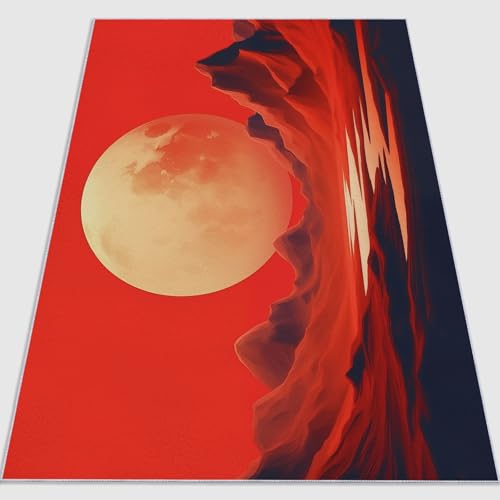 Generisch Flanell Teppich Fantasie Berge Mond Thema, Rot Soft Touch Teppiche 120 x 180 cm für Kinder Wohnzimmer Schlafzimmer - Leicht Zu Reinigen Mit rutschfest Rückendeckung Generisch Flanell Teppich Fantasie Berge Mond Thema, Rot Soft Touch Teppiche 120 x 180 cm für Kinder Wohnzimmer Schlafzimmer - Leicht Zu Reinigen Mit rutschfest Rückendeckung von Generisch