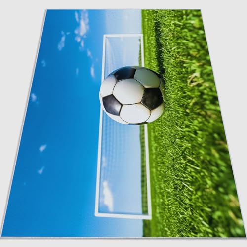Generisch Flanell Teppich Modern Blauer Himmel Fußball Thema, Blau Grün Soft Touch Teppiche 120 x 180 cm für Kinder Wohnzimmer Schlafzimmer - Leicht Zu Reinigen Mit rutschfest Rückendeckung Generisch Flanell Teppich Modern Blauer Himmel Fußball Thema, Blau Grün Soft Touch Teppiche 120 x 180 cm für Kinder Wohnzimmer Schlafzimmer - Leicht Zu Reinigen Mit rutschfest Rückendeckung von Generisch