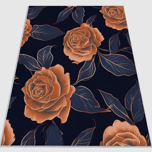 Generisch Flanell Teppich Retro Exquisit Rosen Thema, Gelb Dunkelblau Soft Touch Teppiche 60 x 90 cm für Kinder Wohnzimmer Schlafzimmer - Leicht Zu Reinigen Mit rutschfest Rückendeckung Generisch Flanell Teppich Retro Exquisit Rosen Thema, Gelb Dunkelblau Soft Touch Teppiche 60 x 90 cm für Kinder Wohnzimmer Schlafzimmer - Leicht Zu Reinigen Mit rutschfest Rückendeckung von Generisch