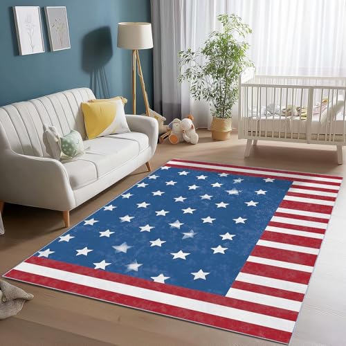 Generisch Flanell Teppich Retro Sterne Flaggen Thema, Blau Rot Soft Touch Teppiche 140 x 200 cm für Kinder Wohnzimmer Schlafzimmer - Leicht Zu Reinigen Mit rutschfest Rückendeckung Generisch Flanell Teppich Retro Sterne Flaggen Thema, Blau Rot Soft Touch Teppiche 140 x 200 cm für Kinder Wohnzimmer Schlafzimmer - Leicht Zu Reinigen Mit rutschfest Rückendeckung von Generisch