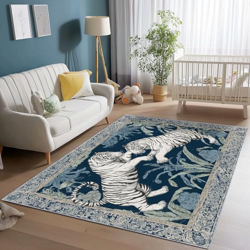 Generisch Flanell Teppich Retro Tiger Pflanzen Thema, Grau Blau Soft Touch Teppiche 160 x 230 cm für Kinder Wohnzimmer Schlafzimmer - Leicht Zu Reinigen Mit rutschfest Rückendeckung Generisch Flanell Teppich Retro Tiger Pflanzen Thema, Grau Blau Soft Touch Teppiche 160 x 230 cm für Kinder Wohnzimmer Schlafzimmer - Leicht Zu Reinigen Mit rutschfest Rückendeckung von Generisch