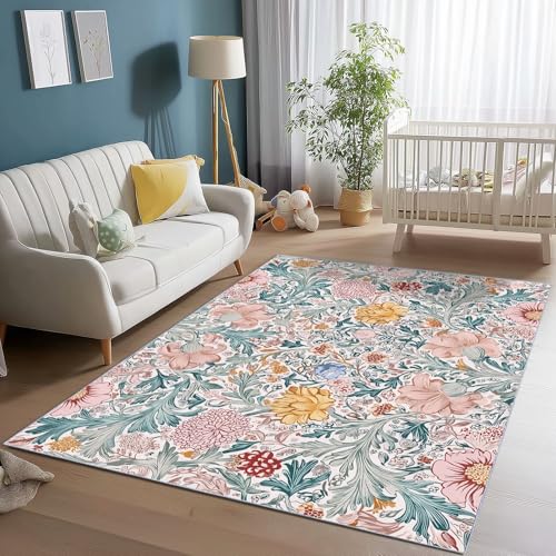 Generisch Flanell Teppich Retro William Morris Blumenfeld Thema, Rosa Grün Soft Touch Teppiche 120 x 180 cm für Kinder Wohnzimmer Schlafzimmer - Leicht Zu Reinigen Mit rutschfest Rückendeckung Generisch Flanell Teppich Retro William Morris Blumenfeld Thema, Rosa Grün Soft Touch Teppiche 120 x 180 cm für Kinder Wohnzimmer Schlafzimmer - Leicht Zu Reinigen Mit rutschfest Rückendeckung von Generisch