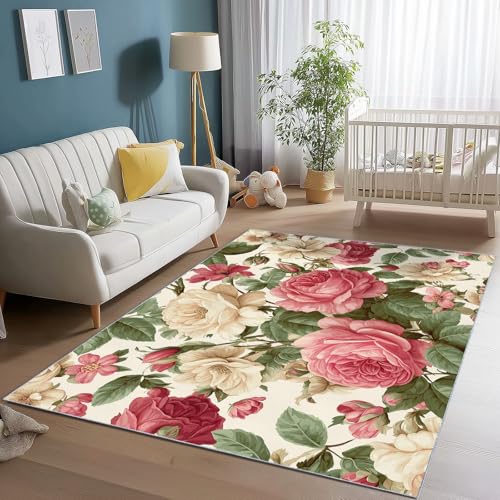Generisch Flanell Teppich Vintage Blumen Rosen Thema, Rot Grün Soft Touch Teppiche 140 x 200 cm für Kinder Wohnzimmer Schlafzimmer - Leicht Zu Reinigen Mit rutschfest Rückendeckung Generisch Flanell Teppich Vintage Blumen Rosen Thema, Rot Grün Soft Touch Teppiche 140 x 200 cm für Kinder Wohnzimmer Schlafzimmer - Leicht Zu Reinigen Mit rutschfest Rückendeckung von Generisch