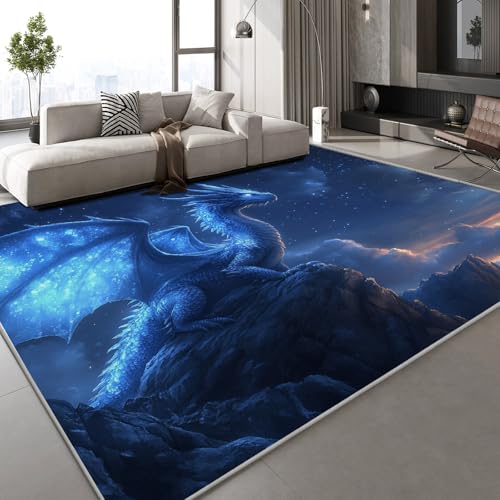 Generisch Flanell Teppich Wohnzimmer Drache Tier Muster Flauschig Weich rutschfest Landschaft Natur Teppiche Fußmatte Living Room Deko Schlafzimmer Flur Läufer Indoor Carpet Spielteppich 100x150 cm von Generisch