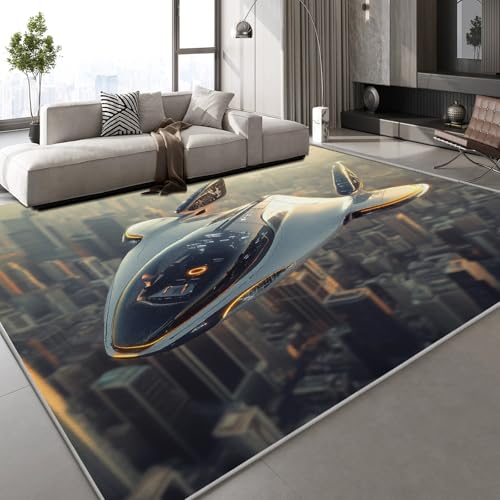 Generisch Flanell Teppich Wohnzimmer Flugzeug Muster Flauschig Weich rutschfest Stadt Himmel Teppiche Fußmatte Living Room Deko Schlafzimmer Flur Läufer Indoor Carpet Spielteppich 160x230 cm von Generisch