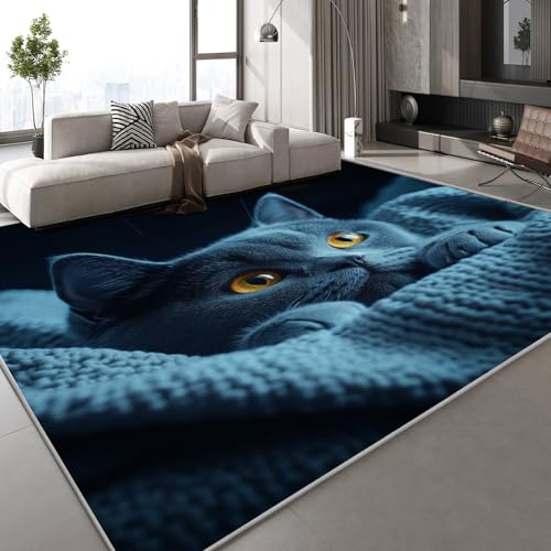 Generisch Flanell Teppich Wohnzimmer Katze Muster Flauschig Weich rutschfest Tier Teppiche Fußmatte Living Room Deko Schlafzimmer Flur Läufer Indoor Carpet Spielteppich 180x240 cm von Generisch