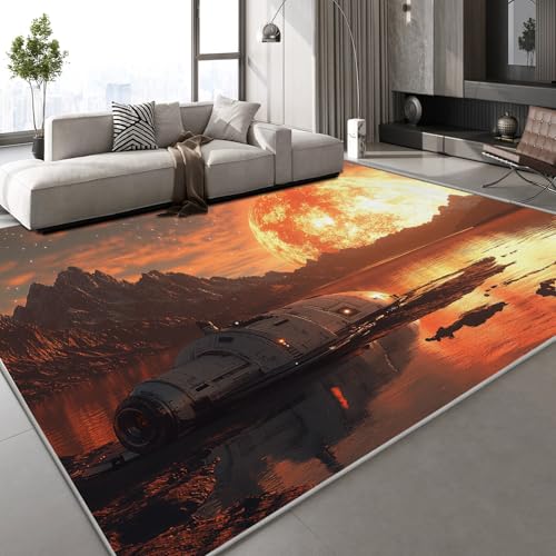 Generisch Flanell Teppich Wohnzimmer Mond Berge Muster Flauschig Weich rutschfest Fluss Natur Teppiche Fußmatte Living Room Deko Schlafzimmer Flur Läufer Indoor Carpet Spielteppich 100x150 cm von Generisch