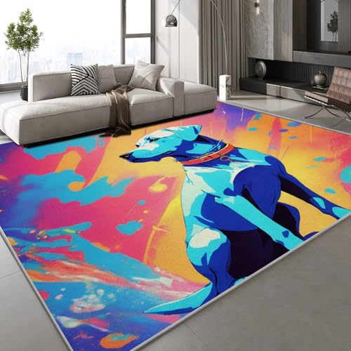 Generisch Flanell Teppich Wohnzimmer Welpe Bemalt Muster Flauschig Weich rutschfest Abstrakt Kunst Teppiche Fußmatte Living Room Deko Schlafzimmer Flur Läufer Indoor Carpet Spielteppich 120x160 cm von Generisch