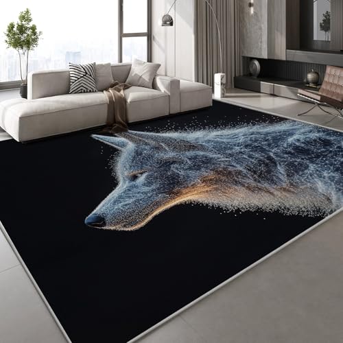 Generisch Flanell Teppich Wohnzimmer Wolf Muster Flauschig Weich rutschfest Tier Teppiche Fußmatte Living Room Deko Schlafzimmer Flur Läufer Indoor Carpet Spielteppich 180x240 cm von Generisch