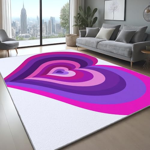 Generisch Flauschig Teppich Einfaches Design Herzmuster Pflegeleicht Weich Teppiche für Wohnzimmer Schlafzimmer Flur Lila, 120 x 160 cm von Generisch