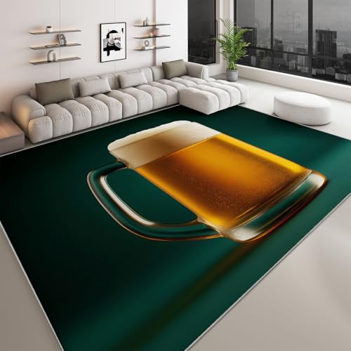 Generisch Fotografie Stil Bierkrug Flächen Teppich Wohnzimmer 180 x 240 cm, Waschbarer Kurzflor Teppich mit Rutschfester Unterseite für Schlafzimmer Esszimmer Pflegeleicht - Armeegrün von Generisch