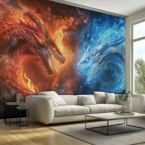 Generisch Fototapete Wand Eis Feuer Drache, 3D Wandbilder 400x280, Orientalische Bestie Vlies Tapeten für Poster Bilder Wand Deko Wohnzimmer, Schlafzimmer, Anpassbare Größe Generisch Fototapete Wand Eis Feuer Drache, 3D Wandbilder 400x280, Orientalische Bestie Vlies Tapeten für Poster Bilder Wand Deko Wohnzimmer, Schlafzimmer, Anpassbare Größe von Generisch
