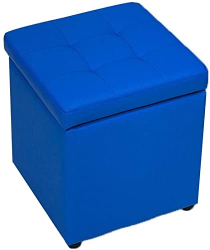 Generisch Fußhocker Fußhocker Fußhocker, zusammenklappbarer Aufbewahrungshocker aus Kunstleder, platzsparender Truhenraum-Organizer, Würfelbox zum Sitzen und Ausruhen, Blauer Heimdekor-Stuhl von Generisch