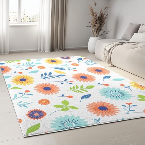 Generisch Fußmatte Innen Minimalistischer Stil Waschbare Teppiche, 80 x 150 cm Kurzflor Extra Weich Pflegeleicht Teppich Süße Bunte Blumen für Wohnzimmer Schlafzimmer und Flur Küche von Generisch