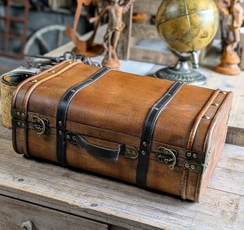 Generisch GROSSER DEKO KOFFER BRAUN TRUHE 45cm SCHATZTRUHE ANTIK STIL HOLZ VINTAGE NEU g von Generisch