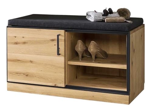 Generisch Garderobenbank - 80 x 40 cm - Schwarz - Asteiche teilmassiv - Metall - mit Kissen von Generisch