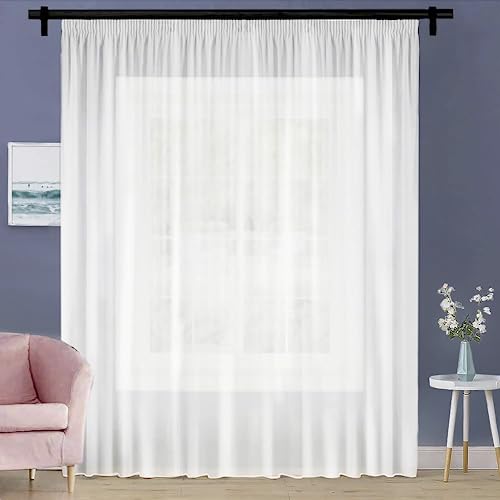 Generisch Gardinen mit Kräuselband Fertiggardine halbtransparent Voile Bleiband Vorhang Wohnzimmer Schlafzimmer Fenster Vorhänge Weiß (HxB 140x500 cm) von Generisch