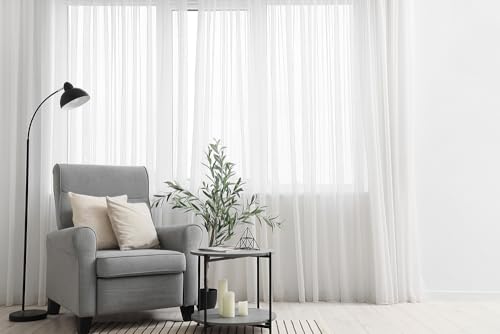 Generisch Gardinen mit Kräuselband Fertiggardine halbtransparent Voile Bleiband Vorhang Wohnzimmer Schlafzimmer Fenster Vorhänge Weiß (HxB 260x400 cm) von Generisch