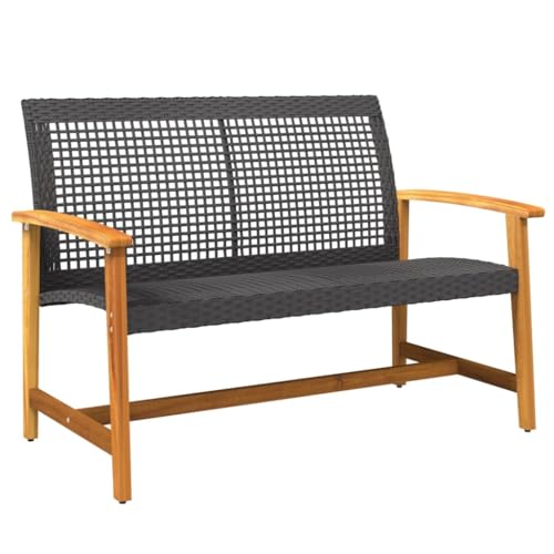 Generisch Gartenbank,Garten Bank mit Rückenlehne Armlehnen, Sitzbank mit Metallgestell,Schwarz Poly Rattan Akazienholz von Generisch