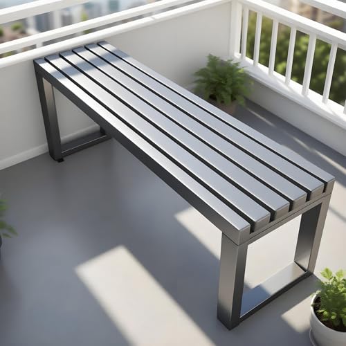 Generisch Gartenbank Metall Parkbank Wetterfest 120/150/180cm Gartenmöbel Terrasse Bank Balkon Sitzbank Hausbank Ohne Lehne Sitzbank Für Innen- Und Außenbereich(Grau,150cm) von Generisch
