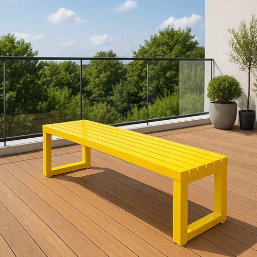 Generisch Gartenbank Metall Wetterfest Parkbank Für 2-4 Sitzer Ohne Rückenlehne Eisenbank Außenterrassenbank 100x40x45cm 120x40x45cm(Gelb,180cm) von Generisch