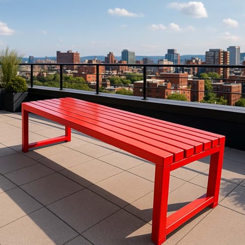 Generisch Gartenbank Metall Wetterfest Parkbank Für 2-4 Sitzer Ohne Rückenlehne Eisenbank Außenterrassenbank 100x40x45cm 120x40x45cm(Rot,150cm) von Generisch