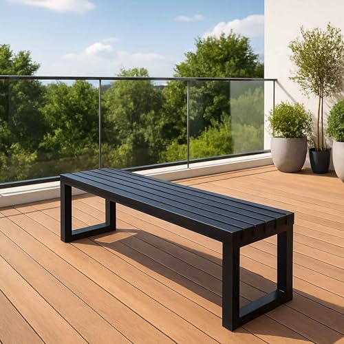 Generisch Gartenbank Metall Wetterfest Parkbank Für 2-4 Sitzer Ohne Rückenlehne Eisenbank Außenterrassenbank 100x40x45cm 120x40x45cm(Schwarz,100cm) von Generisch