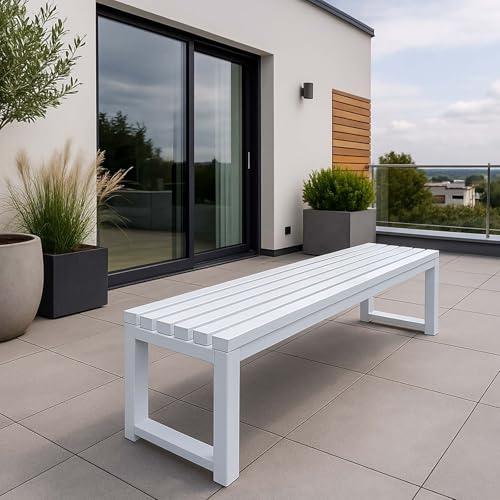 Generisch Gartenbank Metall Wetterfest Parkbank Für 2-4 Sitzer Ohne Rückenlehne Eisenbank Außenterrassenbank 100x40x45cm 120x40x45cm(Weiß,120cm) von Generisch