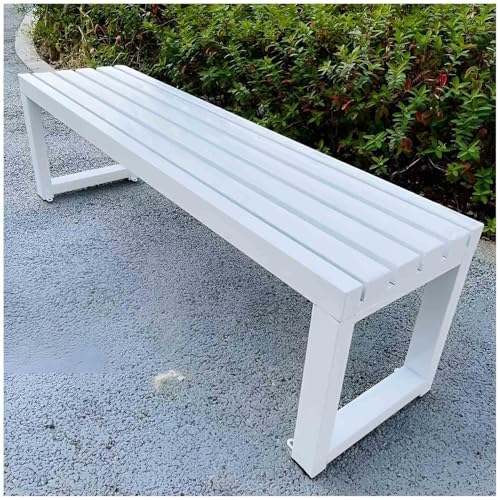 Generisch Gartenbank ohne Rückenlehne, Parkbank im Freien, Stahlrahmen, Gartenmöbelstuhl für Balkon Terrasse(White,120x40x45cm) von Generisch