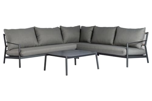 Generisch Gartenlounge 2-teilig - Grau - Aluminiumgestell - Olefin - mit Kissen - B 261 x T 261 cm von Generisch