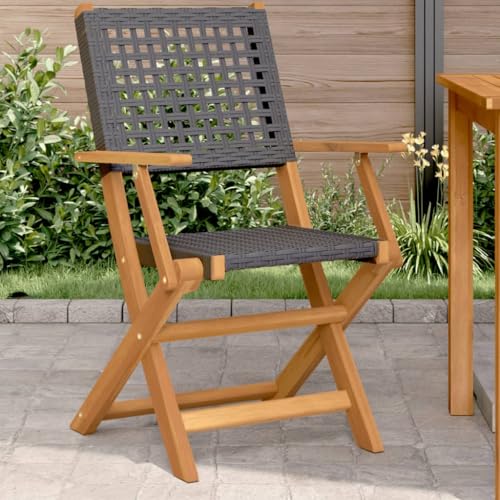 Generisch Gartenstühle 2 STK. Schwarz Massivholz Akazie und Poly Rattan,jiangboyue-367663 von Generisch