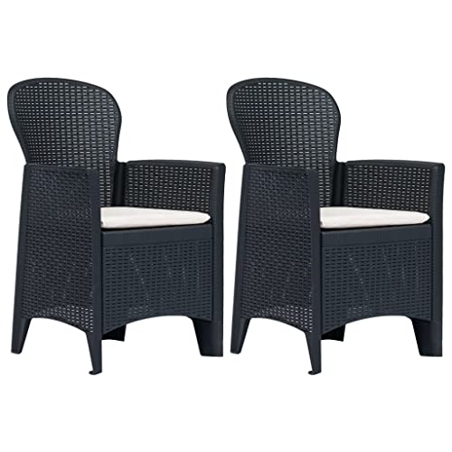 Generisch Gartenstühle 2 STK. mit Kissen Anthrazit Kunststoff Rattan-Optik,jiangboyue-45599 von Generisch
