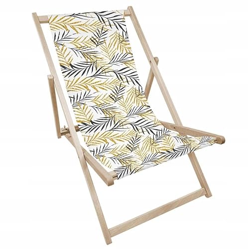 Generisch Gartenstuhl Liegestuhl klappbar Strandstuhl aus Holz Verstellbar max 130kg (weiße Blätter) von Generisch