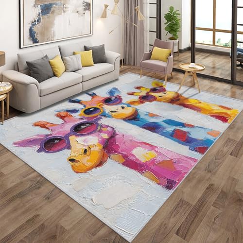 Generisch Giraffe Bunt Teppich, Teppich Wohnzimmer Ölgemälde Tiere Kinder 180x200cm, Kurzflor rutschfest Waschbarer Teppiche, Teppiche für Kinderzimmer Schlafzimmer Jugendzimmer Generisch Giraffe Bunt Teppich, Teppich Wohnzimmer Ölgemälde Tiere Kinder 180x200cm, Kurzflor rutschfest Waschbarer Teppiche, Teppiche für Kinderzimmer Schlafzimmer Jugendzimmer von Generisch