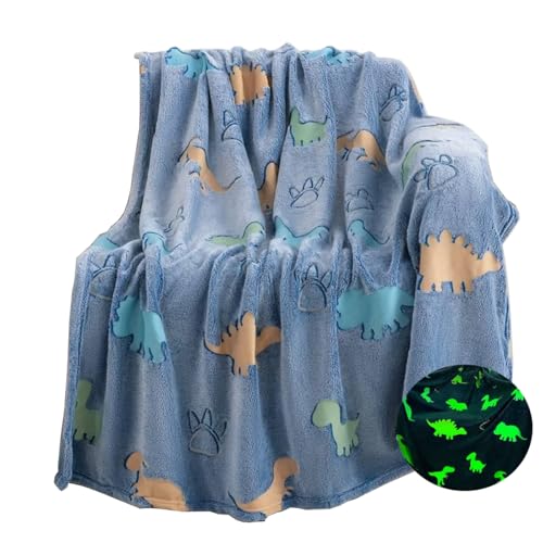 Generisch Glühende Kinderkuscheldecke 150 x 100 cm, Kuscheldecke für Kinder Passend zu Allen Jahreszeiten | Sterne, Einhorn- oder Dinosaurier-Motiv | | BLANKGLOW (Dinosaur) von Generisch