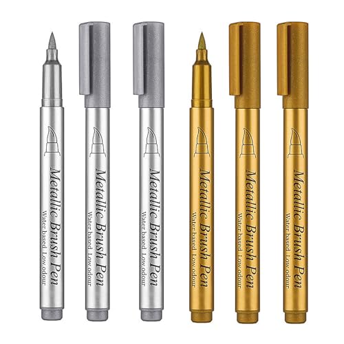 6 Stück Metallic Stifte Set Wasserfest, Silber Gold Lackstift Mit Feiner Spitze, Wasserbasierte Marker Für Karten, Reifen, DIY Zeichnung Auf Glas Holz Metall Kunststoff 6 Stück Metallic Stifte Set Wasserfest, Silber Gold Lackstift Mit Feiner Spitze, Wasserbasierte Marker Für Karten, Reifen, DIY Zeichnung Auf Glas Holz Metall Kunststoff von Generisch