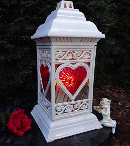Generisch Grablaterne Grablampe Grableuchte Herz Weiss Grabschmuck inkl. Grablicht Kerze Lampe Laterne Licht Trauer Liebe Grabdeko Grabstein von Generisch